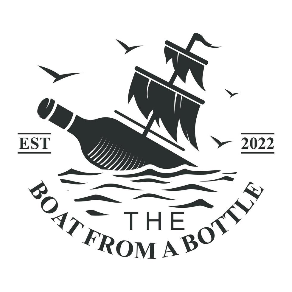 barco de un vector de logotipo de diseño de botella