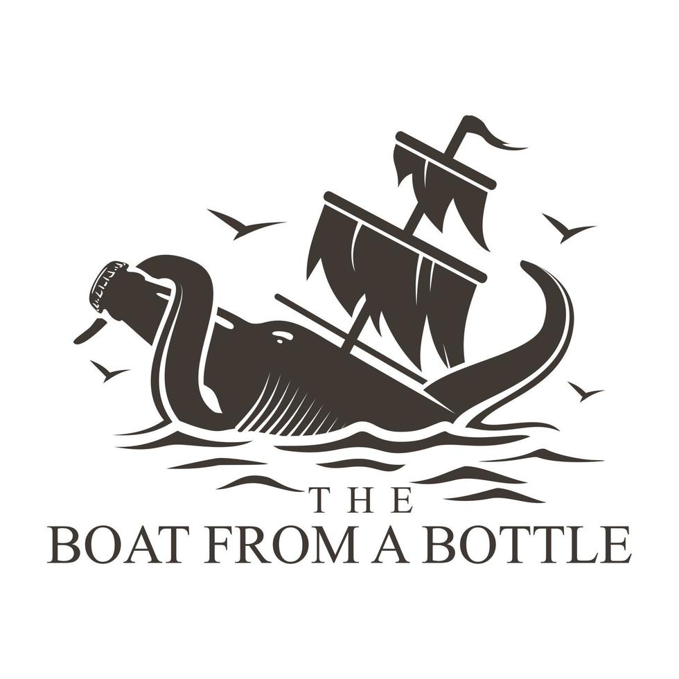 boat from a bottle design logo vector