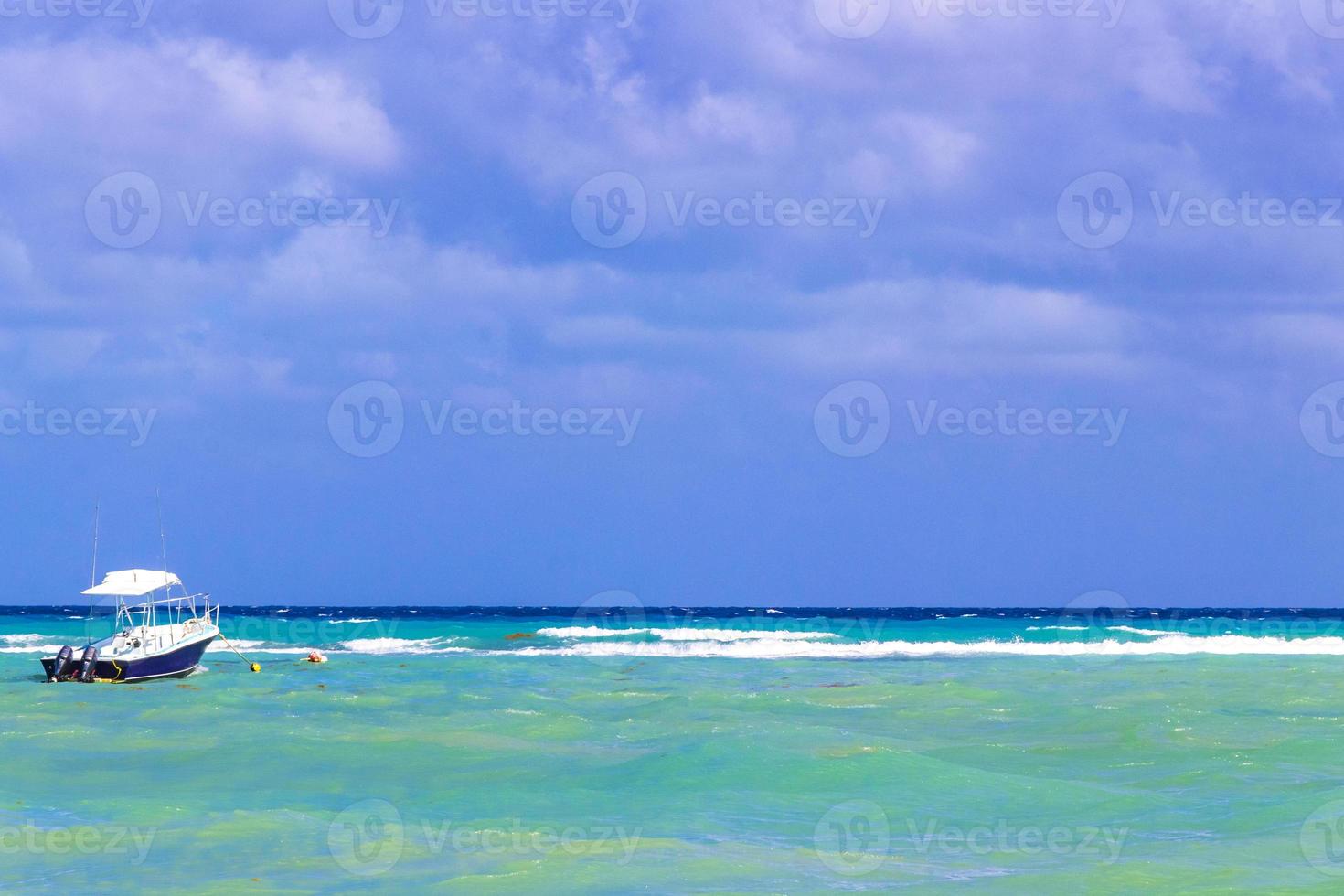 Boats yachts ship jetty beach in Playa del Carmen Mexico. photo