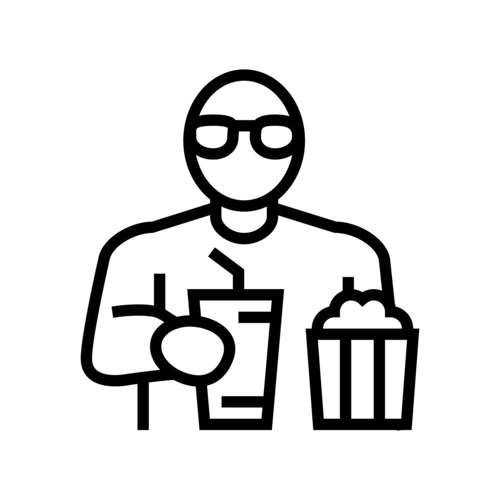 spectator watching movie and eating popcorn in cinema line icon vector illustration