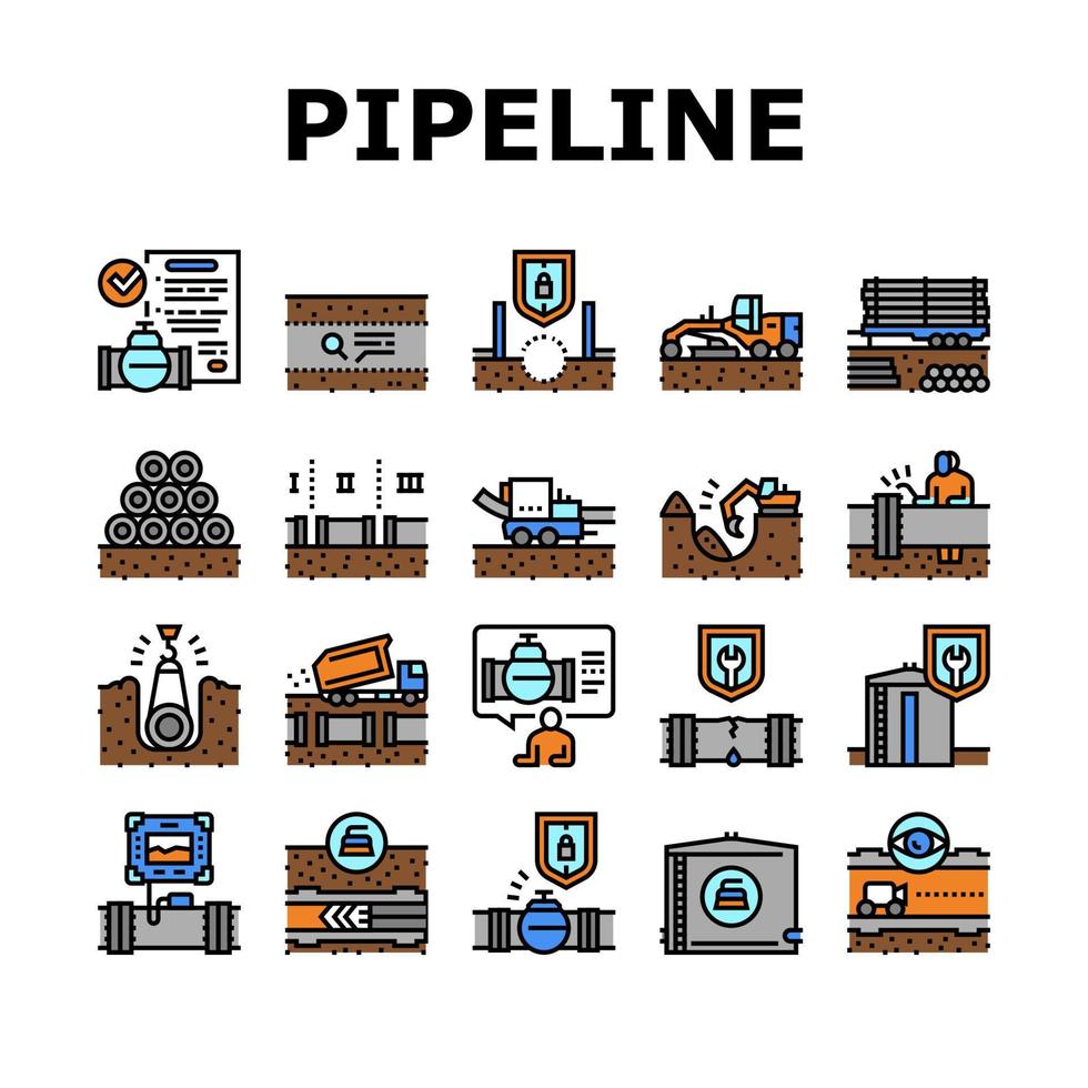 Pipeline Construction Collection Icons Set Vector