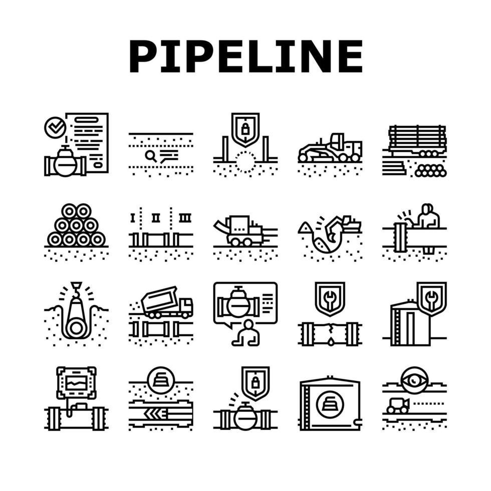 Pipeline Construction Collection Icons Set Vector