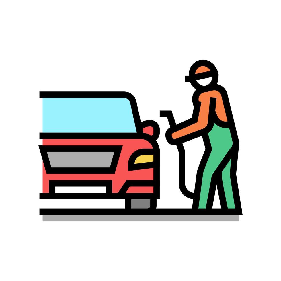 operador repostar coche, gasolinera trabajador servicio color icono vector ilustración
