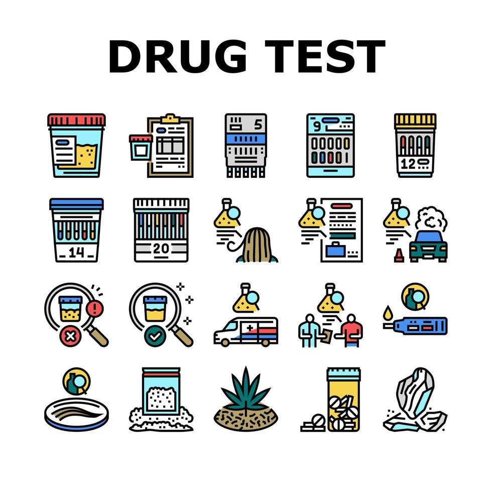 Drug Test Examination Device Icons Set Vector