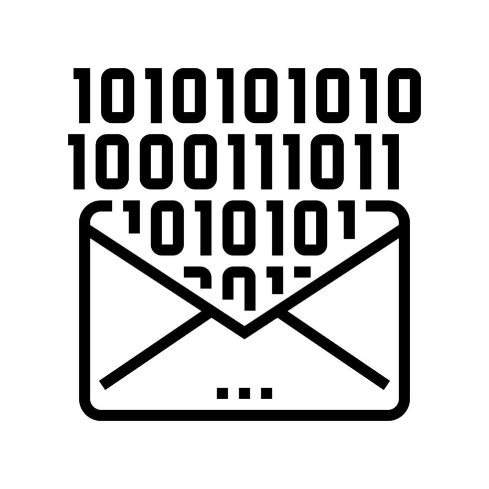email message with binary code line icon vector illustration