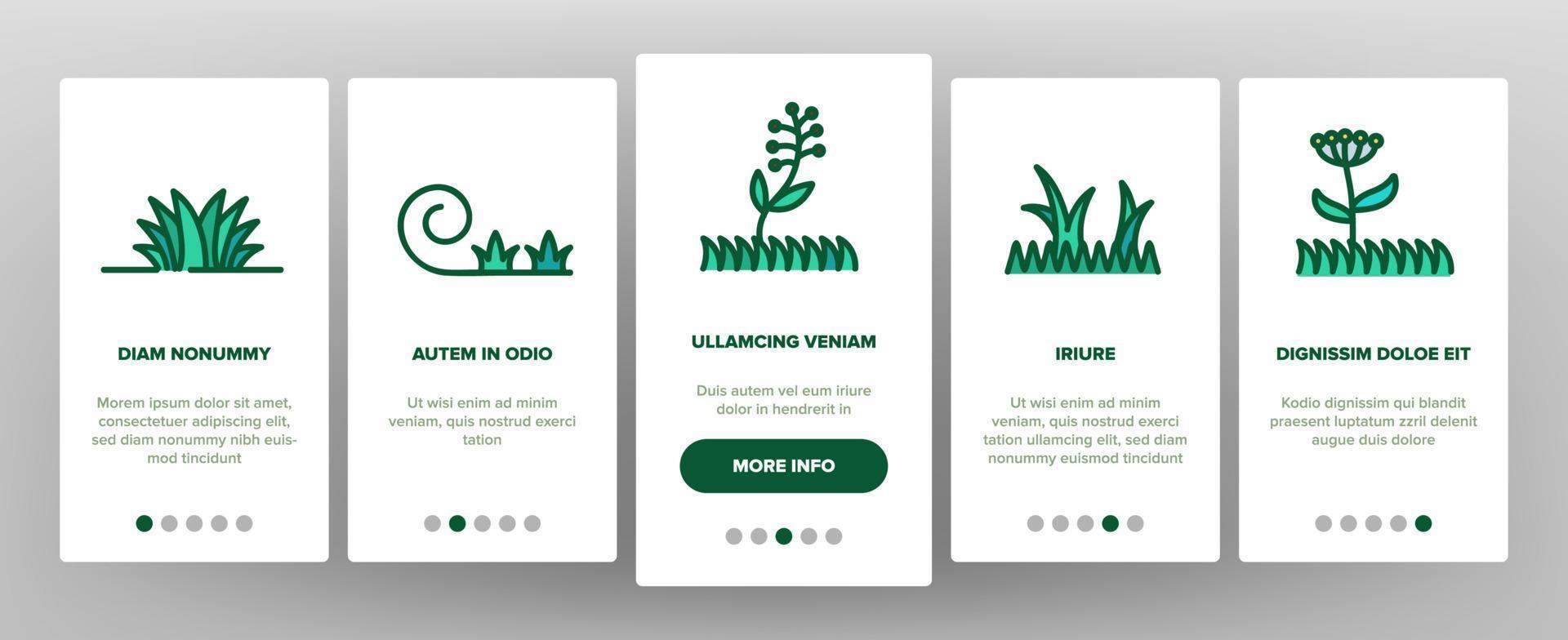 Grass Meadow Plant Onboarding Icons Set Vector