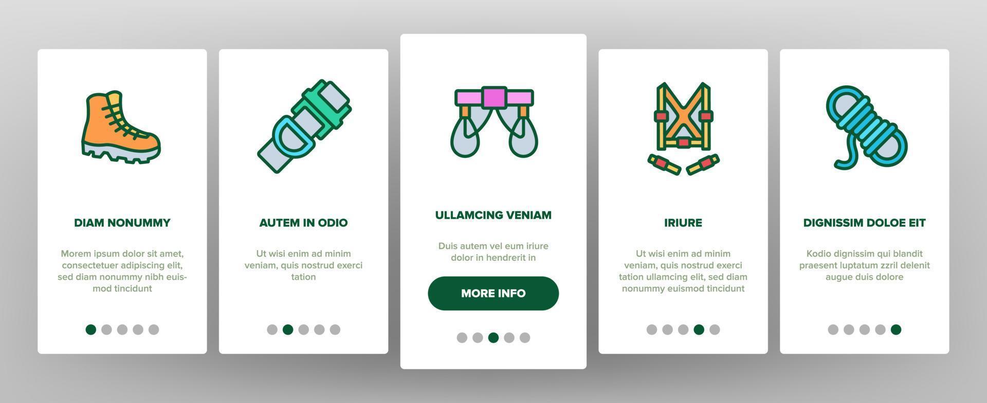 Climber Equipment Onboarding Icons Set Vector