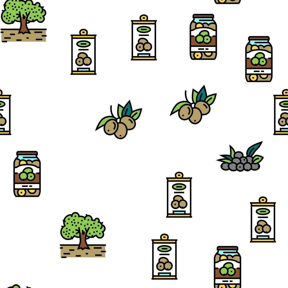 Olive Production And Harvesting Vector Seamless Pattern