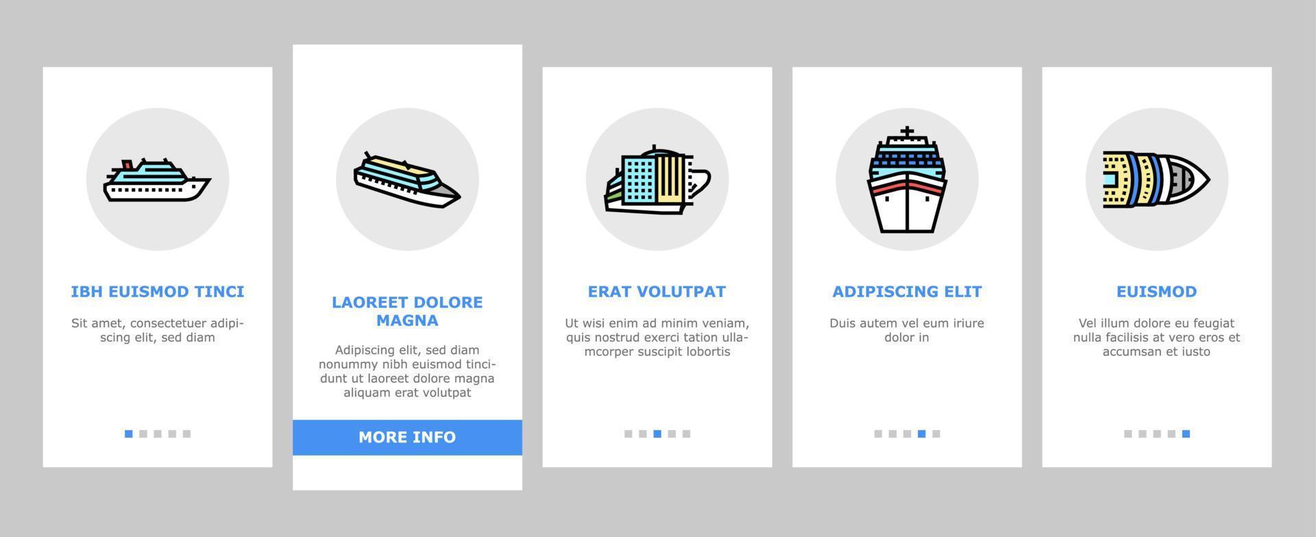 Cruise Ship Vacation Enjoyment Onboarding Icons Set Vector