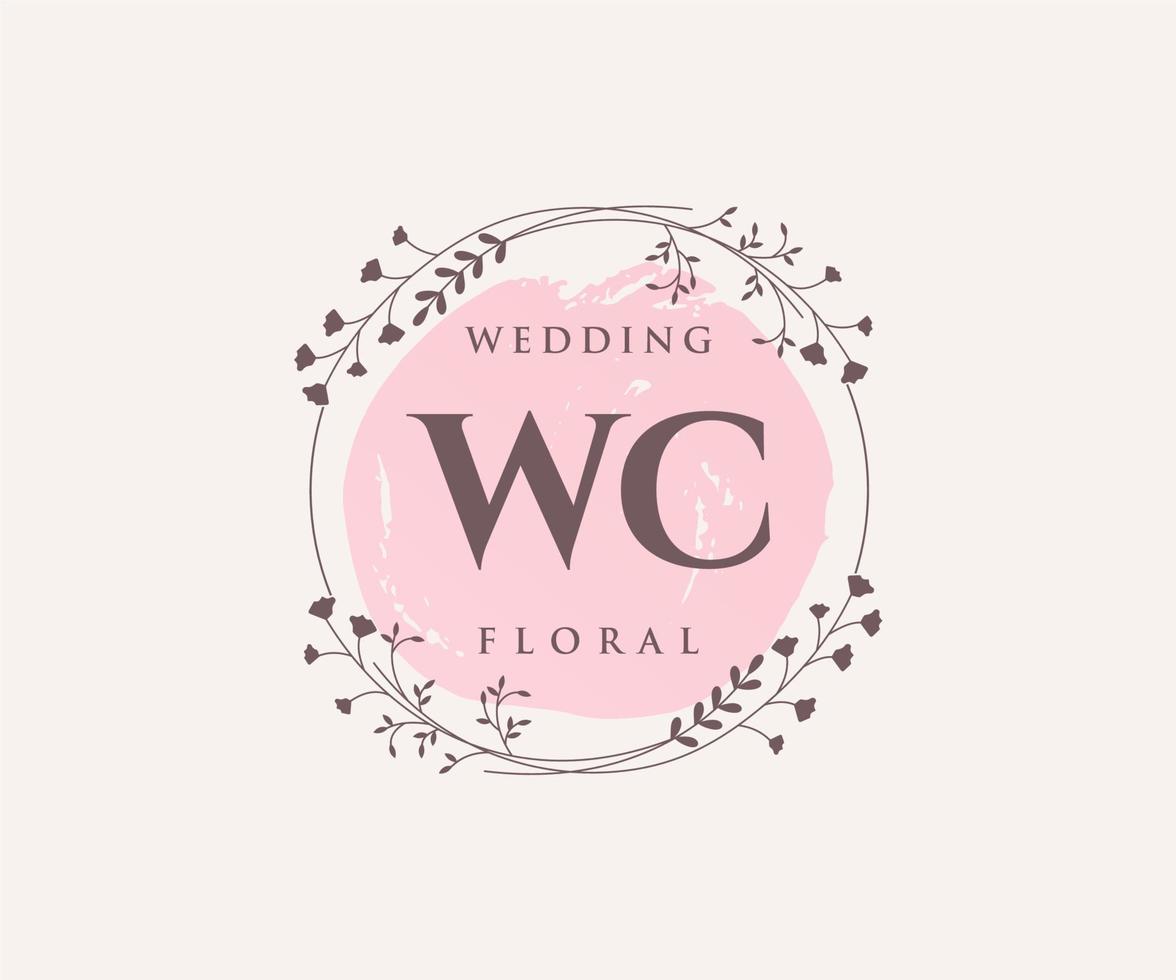 WC Initials letter Wedding monogram logos template, hand drawn modern minimalistic and floral templates for Invitation cards, Save the Date, elegant identity. vector