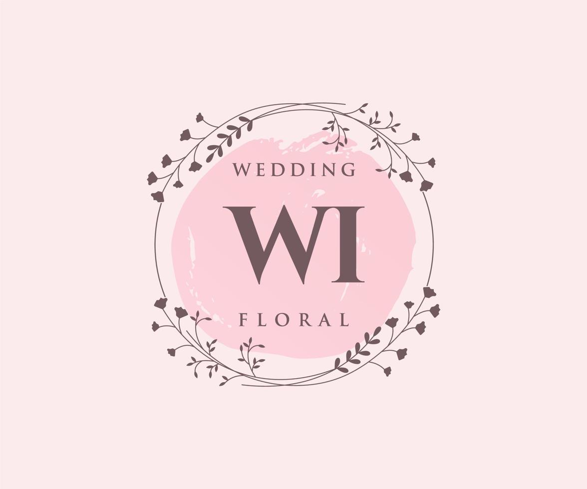 WI Initials letter Wedding monogram logos template, hand drawn modern minimalistic and floral templates for Invitation cards, Save the Date, elegant identity. vector
