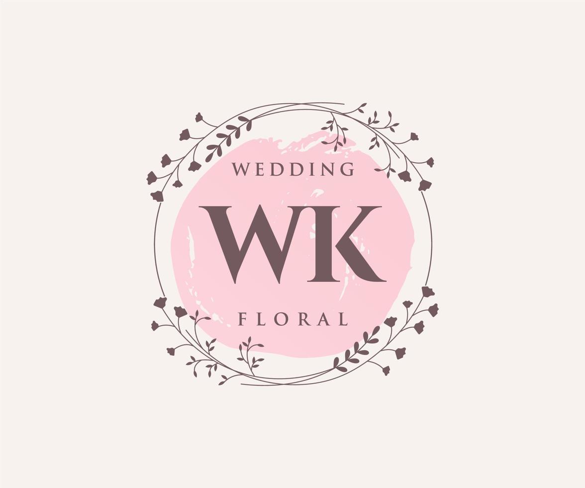 WK Initials letter Wedding monogram logos template, hand drawn modern minimalistic and floral templates for Invitation cards, Save the Date, elegant identity. vector