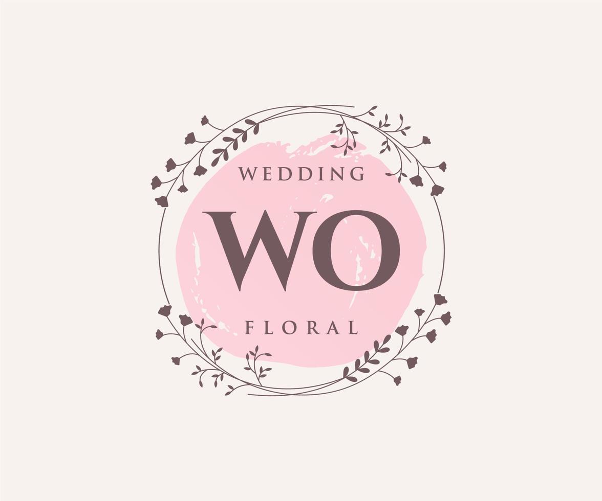 WO Initials letter Wedding monogram logos template, hand drawn modern minimalistic and floral templates for Invitation cards, Save the Date, elegant identity. vector