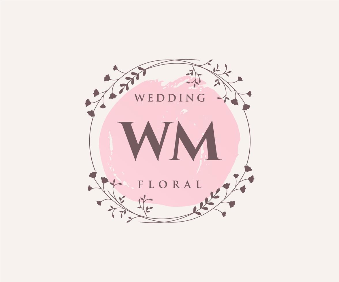 plantilla de logotipos de monograma de boda con letras iniciales de wm, plantillas florales y minimalistas modernas dibujadas a mano para tarjetas de invitación, guardar la fecha, identidad elegante. vector
