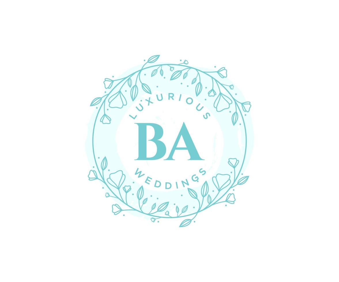 plantilla de logotipos de monograma de boda con letras iniciales ba, plantillas florales y minimalistas modernas dibujadas a mano para tarjetas de invitación, guardar la fecha, identidad elegante. vector