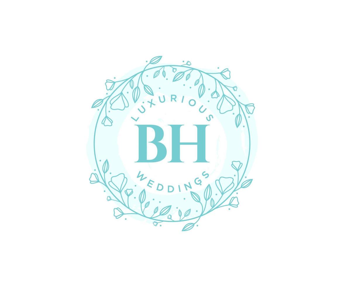 BH Initials letter Wedding monogram logos template, hand drawn modern minimalistic and floral templates for Invitation cards, Save the Date, elegant identity. vector