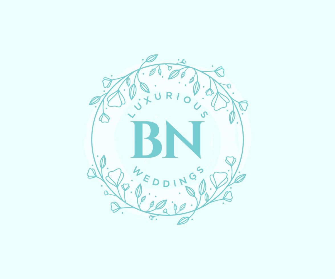 BN Initials letter Wedding monogram logos template, hand drawn modern minimalistic and floral templates for Invitation cards, Save the Date, elegant identity. vector