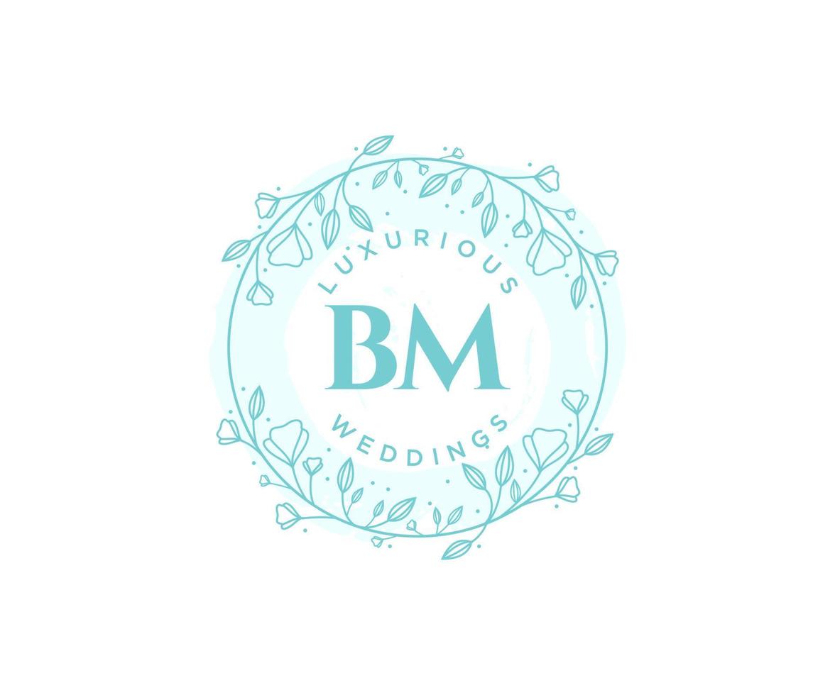 plantilla de logotipos de monograma de boda con letras iniciales bm, plantillas florales y minimalistas modernas dibujadas a mano para tarjetas de invitación, guardar la fecha, identidad elegante. vector