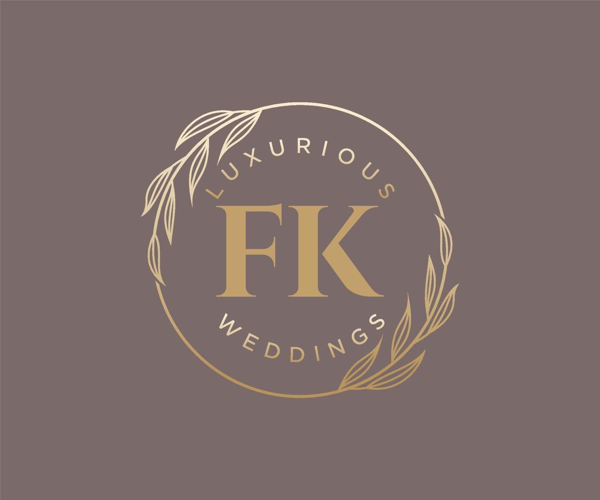 plantilla de logotipos de monograma de boda con letras iniciales fk, plantillas florales y minimalistas modernas dibujadas a mano para tarjetas de invitación, guardar la fecha, identidad elegante. vector