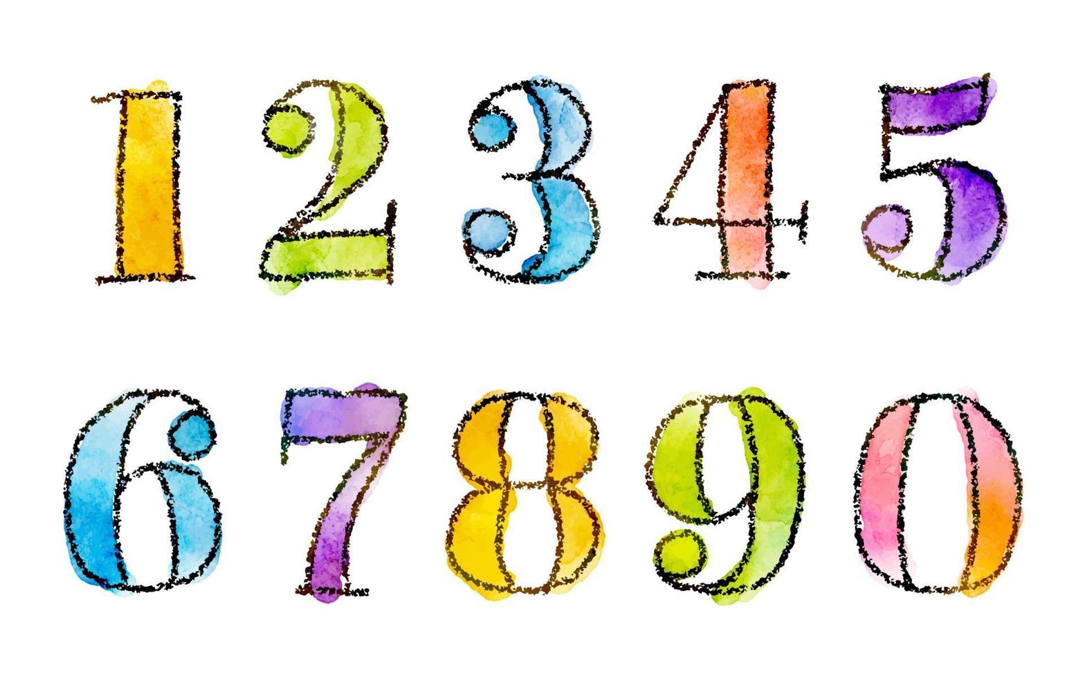 watercolor vector colorful numbers