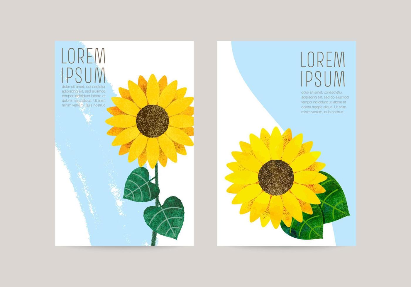 juego de 3 tarjetas con ilustración de girasol, para saludo, invitación, volante, afiche vector