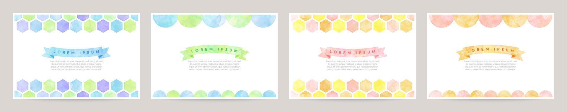 vector card design template with colorful hexagon semicircle watercolor decoration on white background set