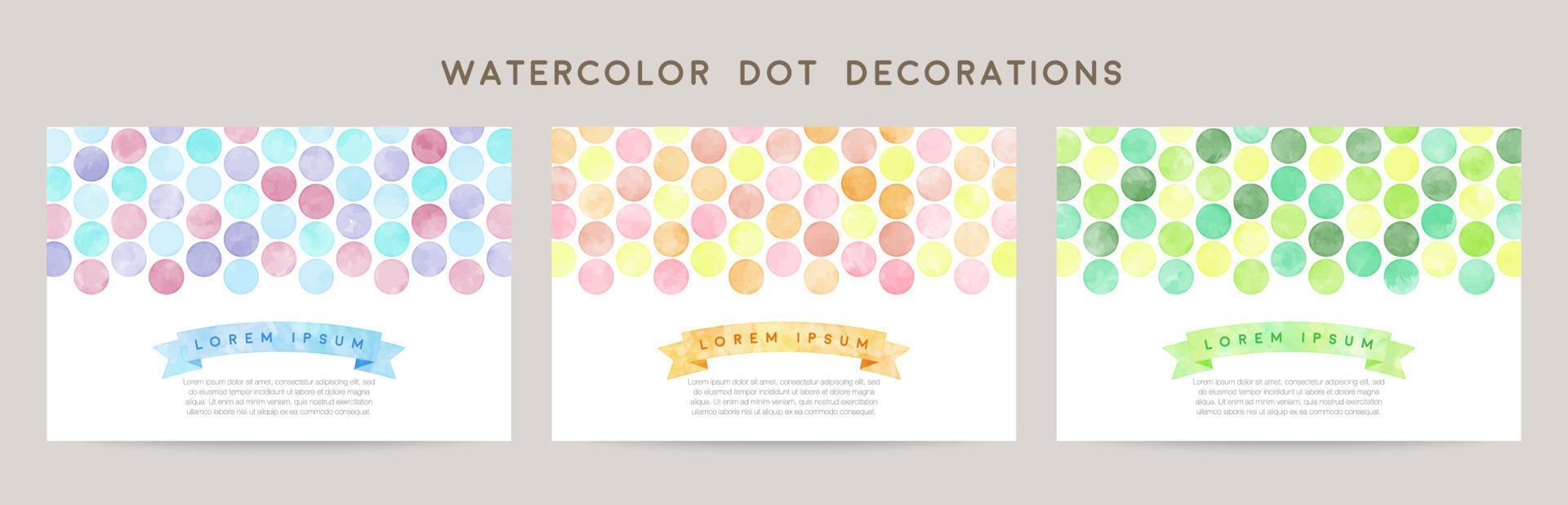vector card design template with colorful dots, watercolor decoration on white background set