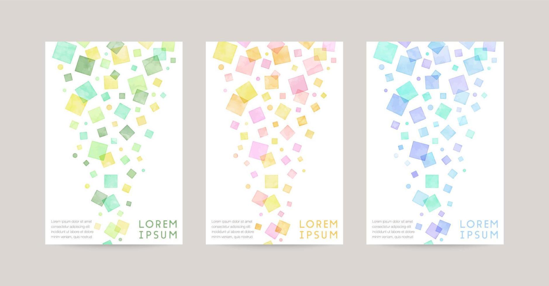 vector card design template with colorful squares, watercolor decoration on white background