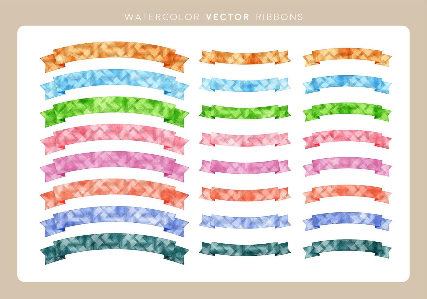 vector colorful watercolor ribbon set -plaid