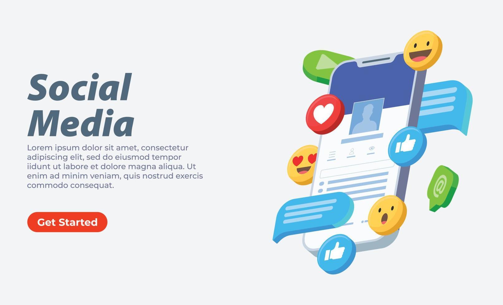 interfaz de perfil de usuario de redes sociales isométrica 3d con ilustración de vector de emojis 3d