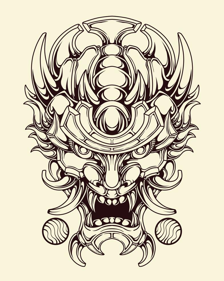 vector oni mask tattoo tribal