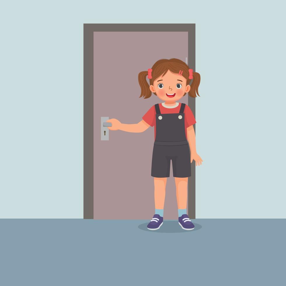 Cute little girl closing the door vector