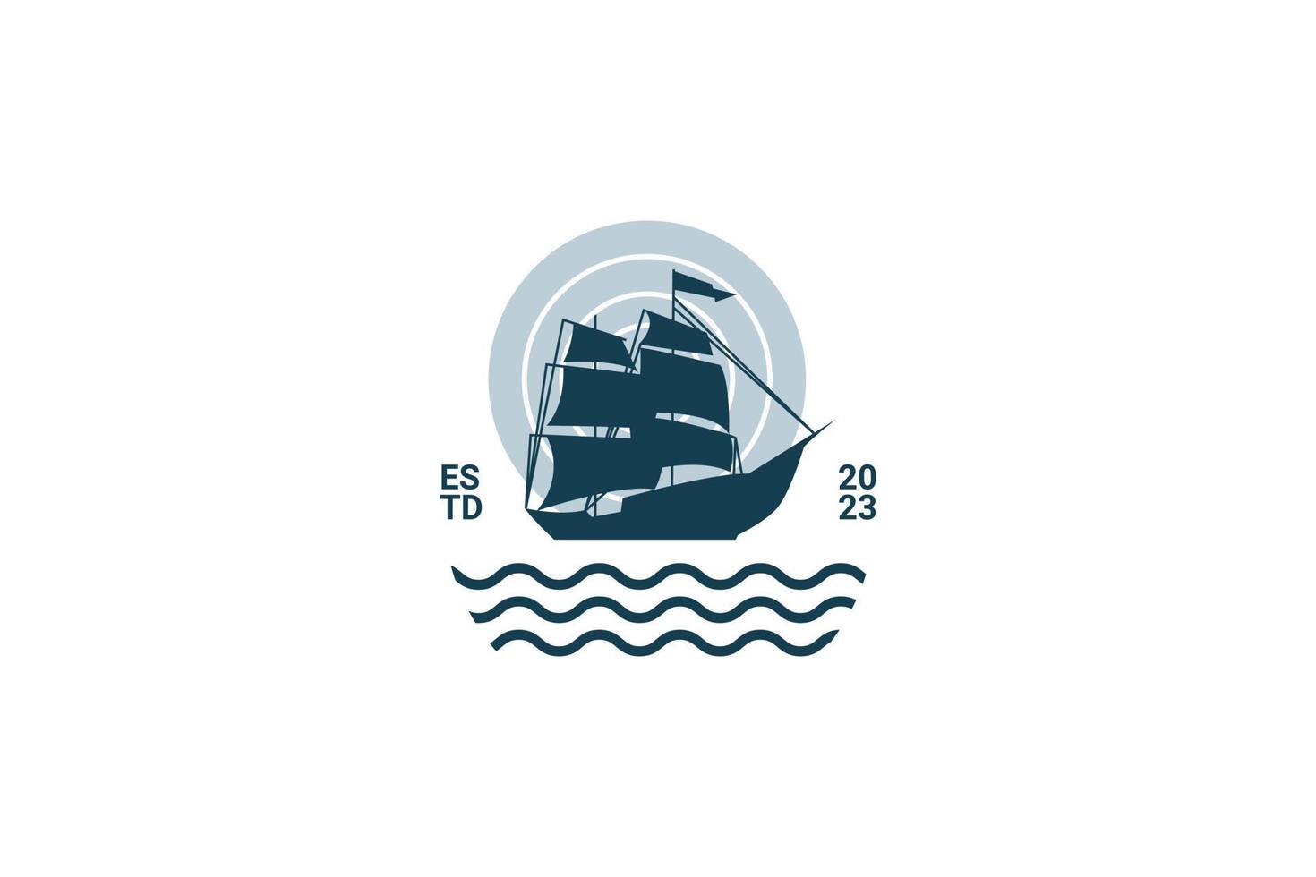 velero, vendimia, ilustración, en, logotipo, insignia vector