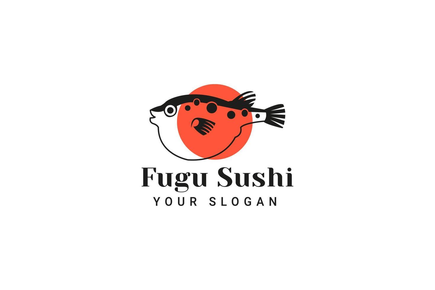logo de pez globo comida japonesa. plantilla de logotipo de sushi fugu. concepto de mascota del logotipo de pez globo para icono de mariscos frescos vector