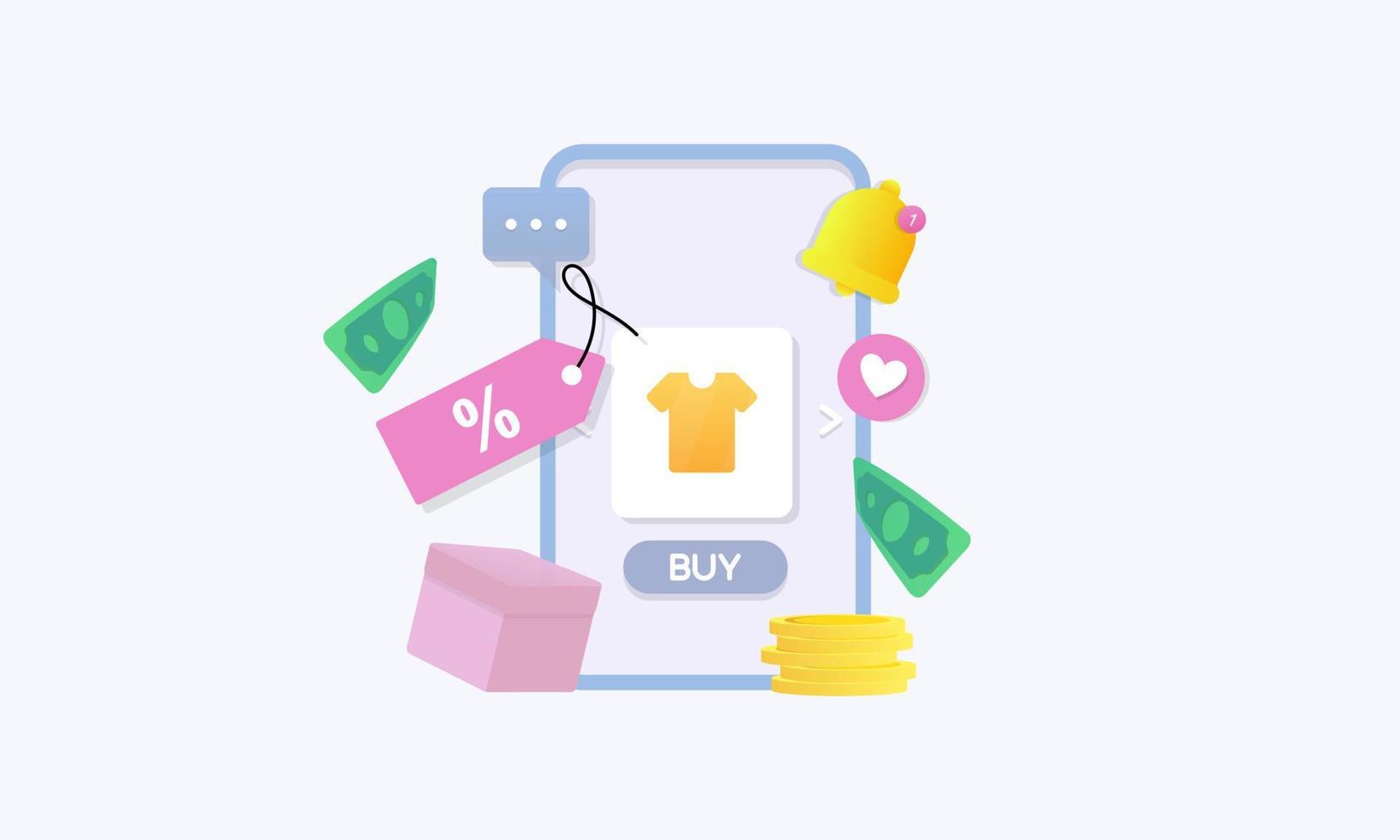 Online shopping 3d illustration, online shop, online payment and delivery concept with floating elements vector
