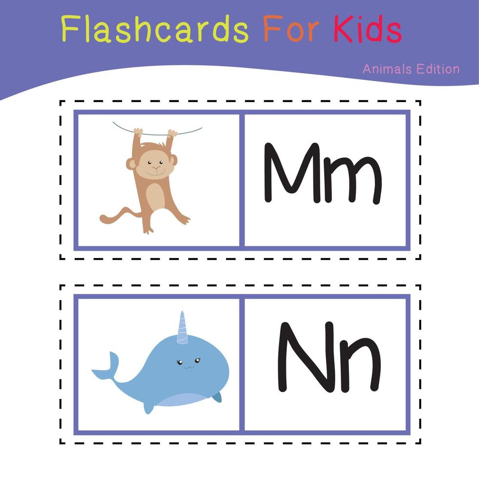 Cute Animal Flashcard for Children. Ready to print. Printable game card. Educational card for preschool. Vector illustration.