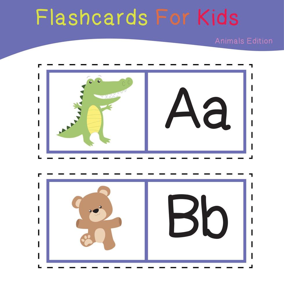 Cute Animal Flashcard for Children. Ready to print. Printable game card. Educational card for preschool. Vector illustration.