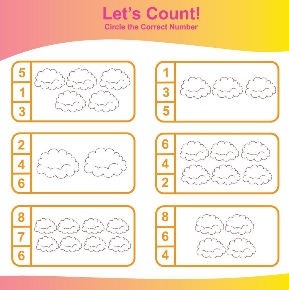 Count and Match Unicorn Game for kids. Unicorn counting game.  Math Worksheet for Preschool. Educational printable math worksheet. Vector illustration.