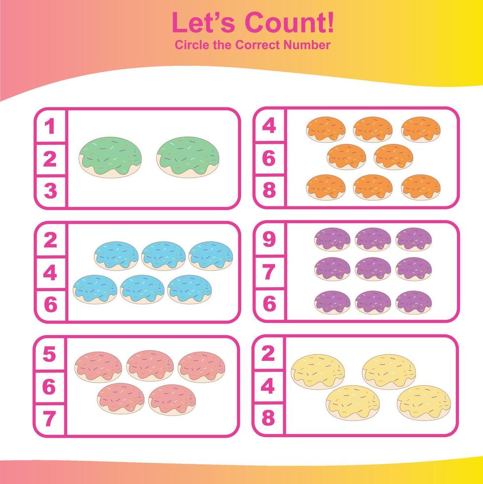 Count and Match Unicorn Game for kids. Unicorn counting game.  Math Worksheet for Preschool. Educational printable math worksheet. Vector illustration.