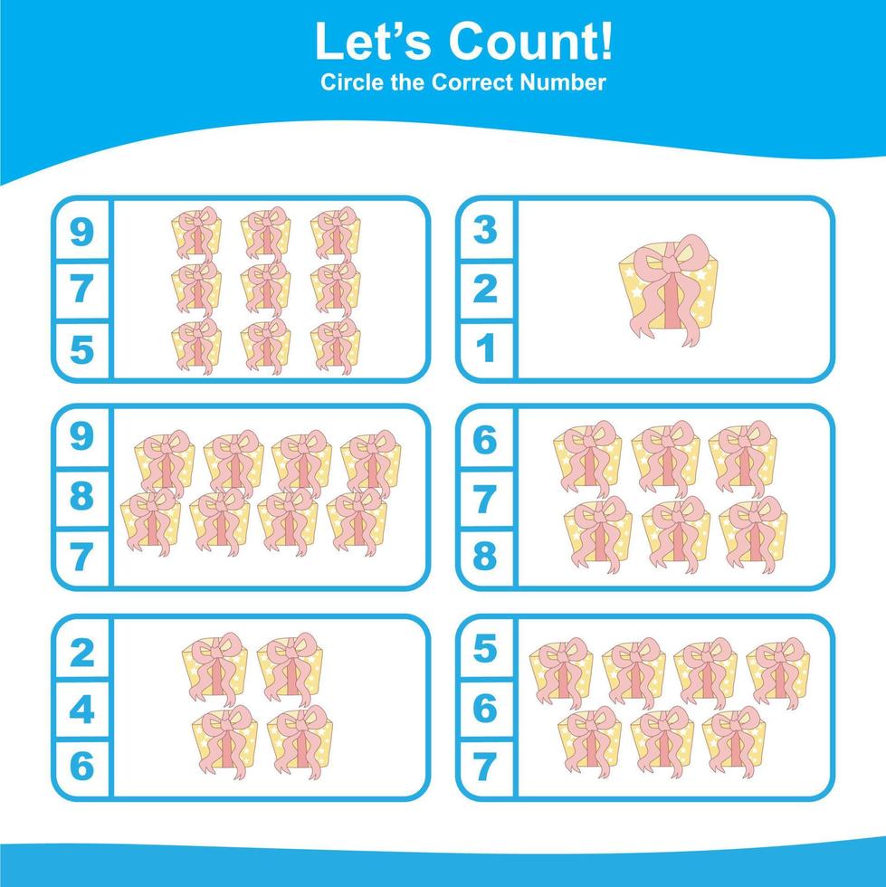 Count and Match Unicorn Game for kids. Unicorn counting game.  Math Worksheet for Preschool. Educational printable math worksheet. Vector illustration.