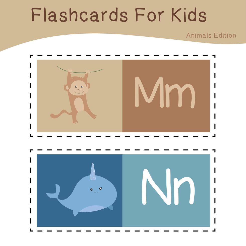 Cute Animal Flashcard for Children. Ready to print. Printable game card. Educational card for preschool. Vector illustration.