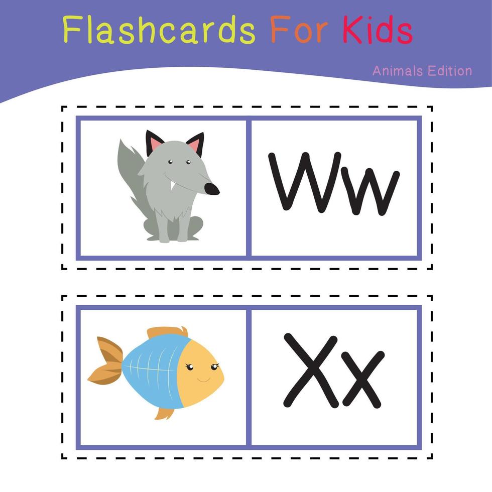 Cute Animal Flashcard for Children. Ready to print. Printable game card. Educational card for preschool. Vector illustration.