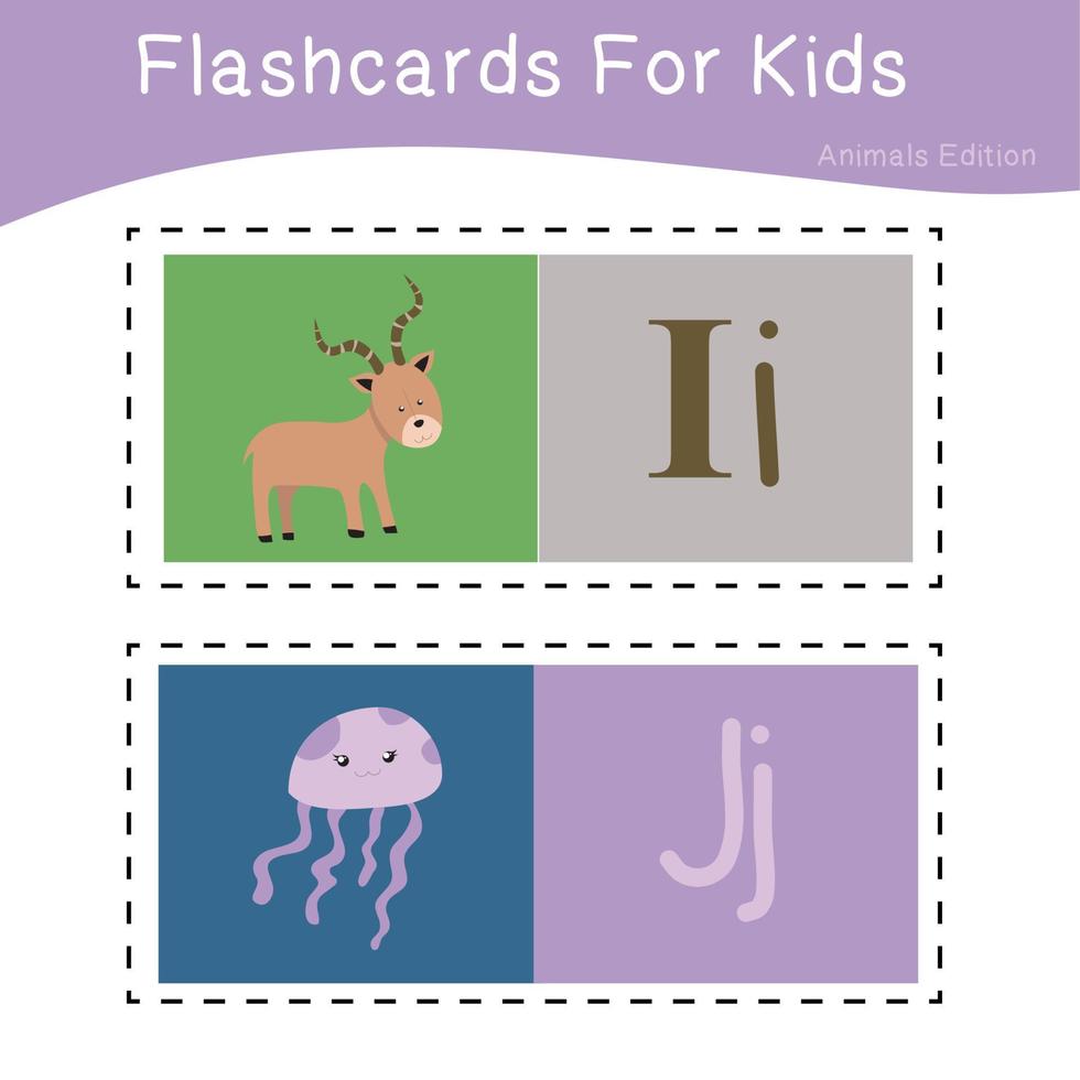 Cute Animal Flashcard for Children. Ready to print. Printable game card. Educational card for preschool. Vector illustration.