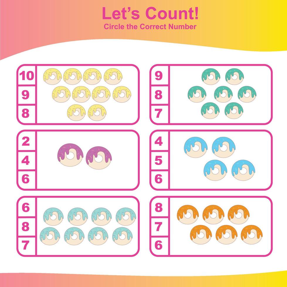 Count and Match Unicorn Game for kids. Unicorn counting game.  Math Worksheet for Preschool. Educational printable math worksheet. Vector illustration.