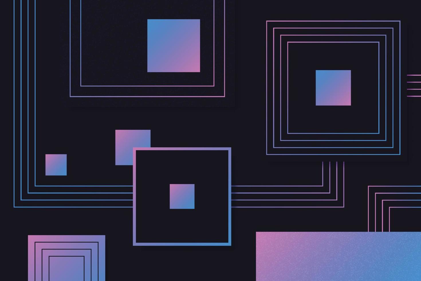 composición de forma cuadrada geométrica abstracta de objetos de línea de degradado púrpura y azul líquido sobre fondo negro vector