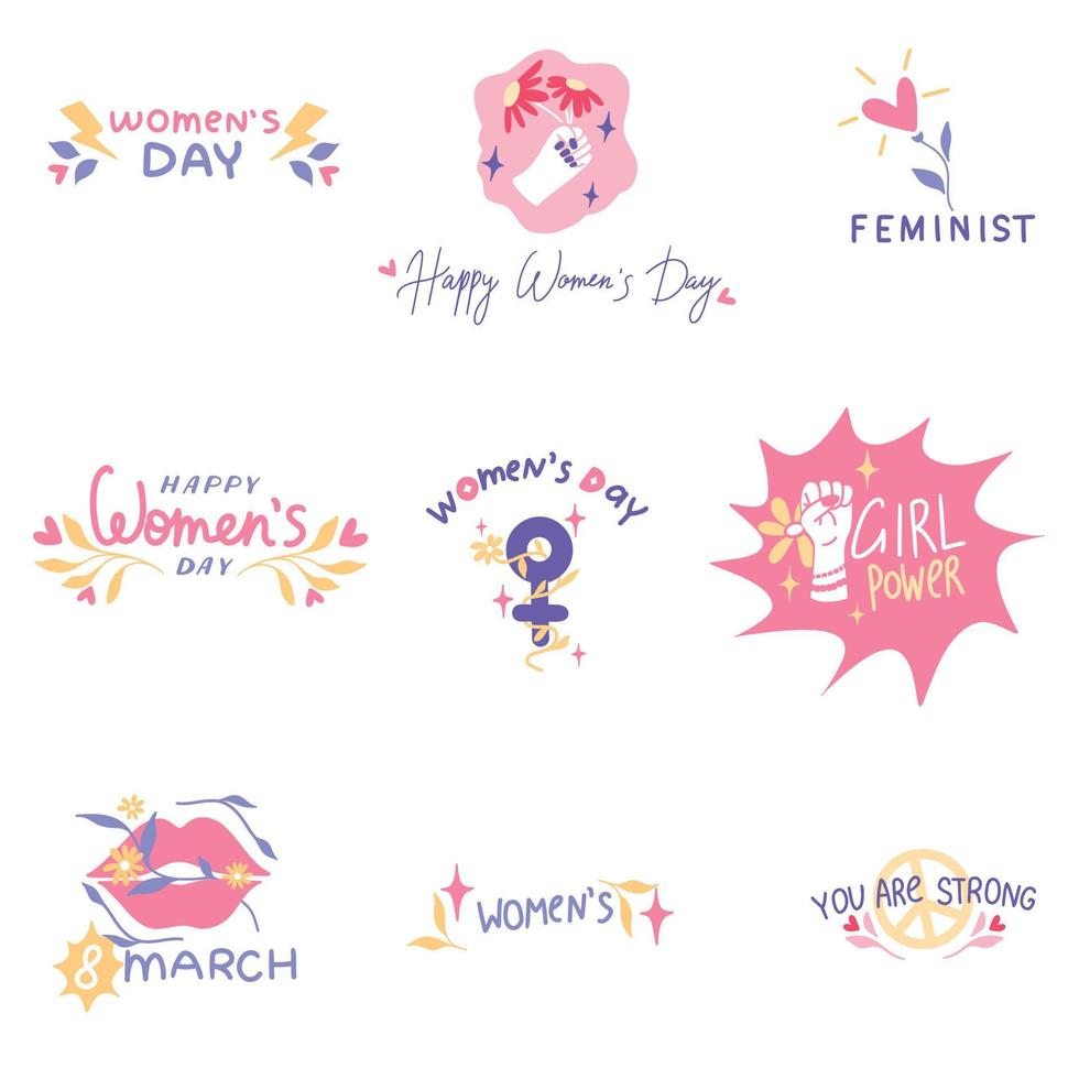 Feminist Stickers Womens Day Vector Clipart 8 March