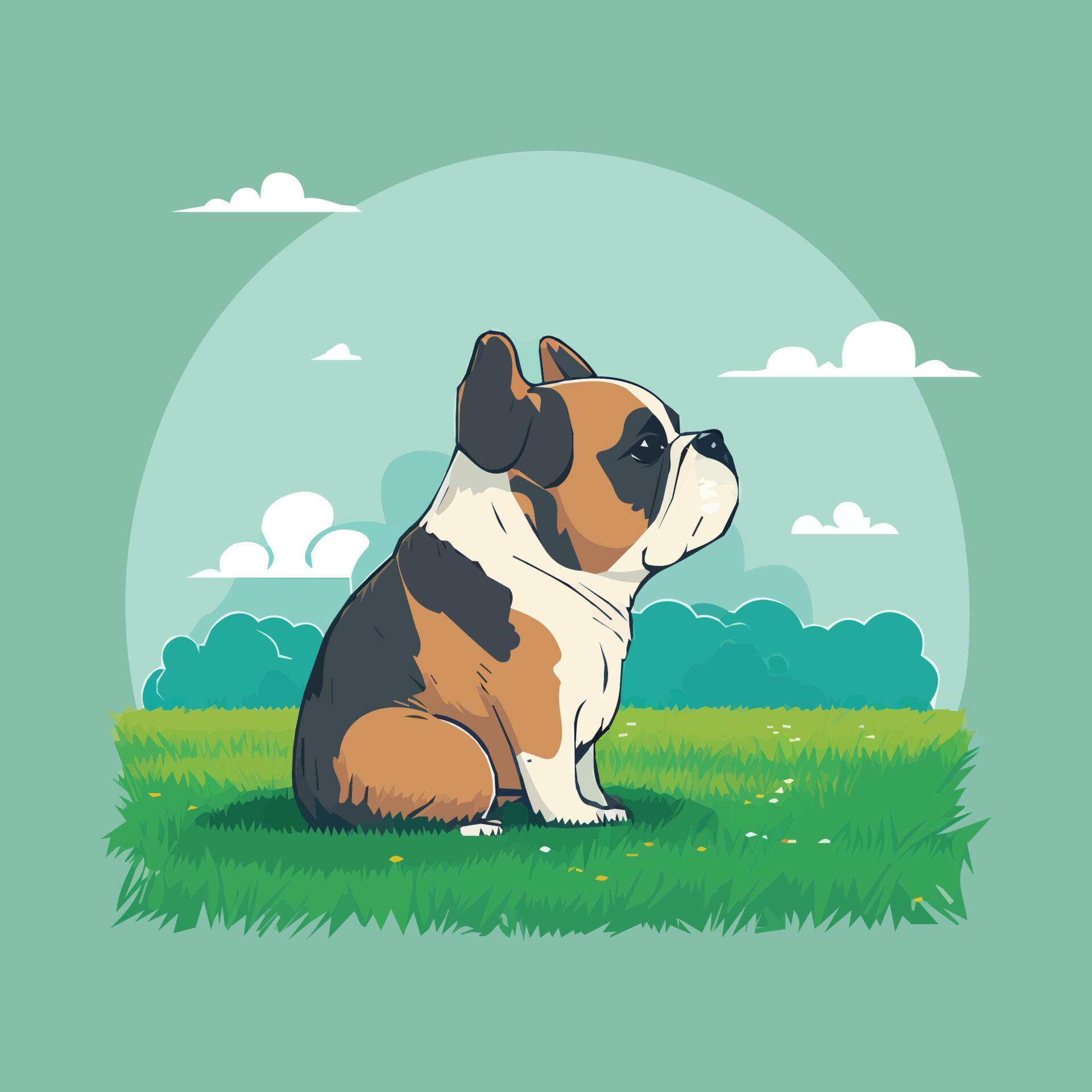 Cute sitting dog on land concept flat vector illustration. Sitting Dog