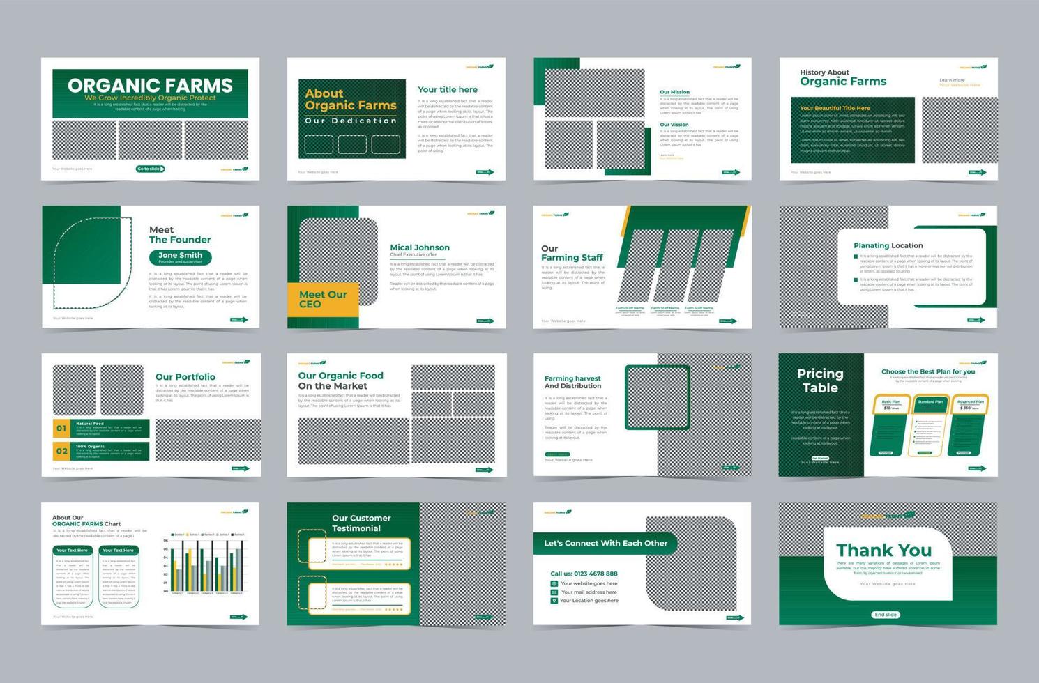 plantilla de diapositiva de presentación agrícola o diseño vectorial de plantilla de presentación agrícola agrícola, diseño de plantilla de presentación de diapositivas de entorno verde mínimo de agricultura orgánica, negocio de productos orgánicos vector