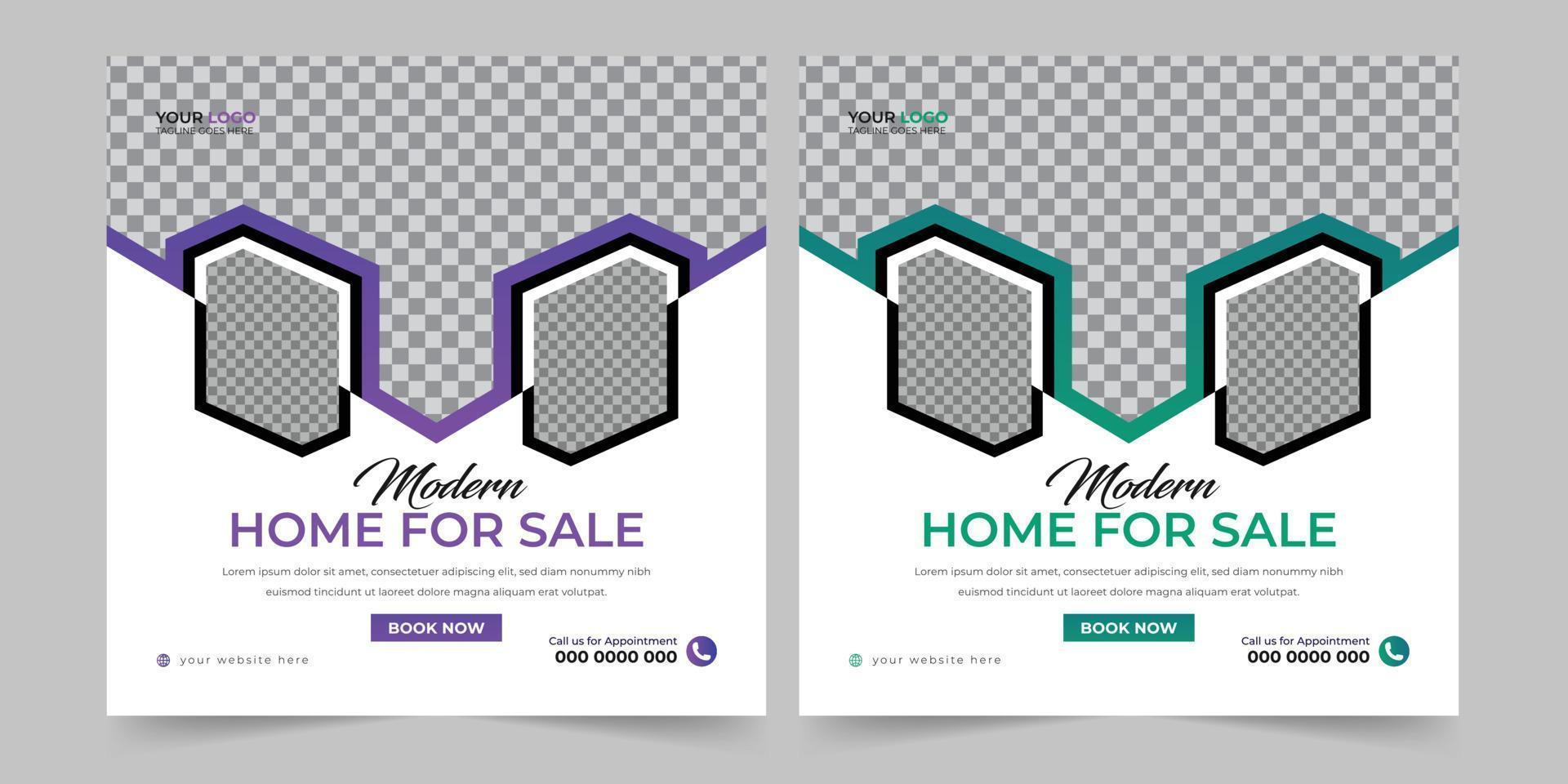 Real estate house sale and home rent advertising geometric modern square Social media post banner layouts set for digital marketing agency. Business elegant Promotion template design. vector