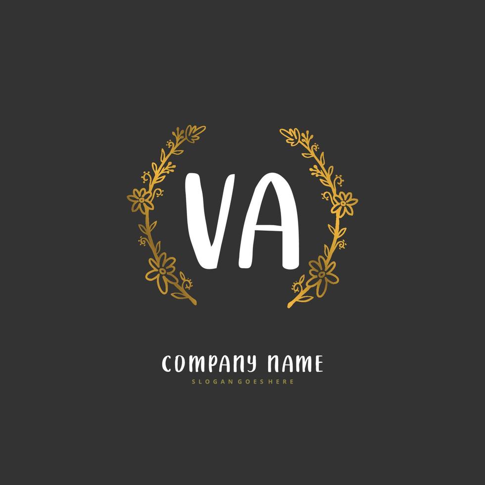 VA Initial handwriting and signature logo design with circle. Beautiful design handwritten logo for fashion, team, wedding, luxury logo. vector